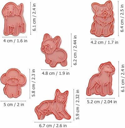 Juego 6 Pzas Sellos Fondant 3D Perro Rosa