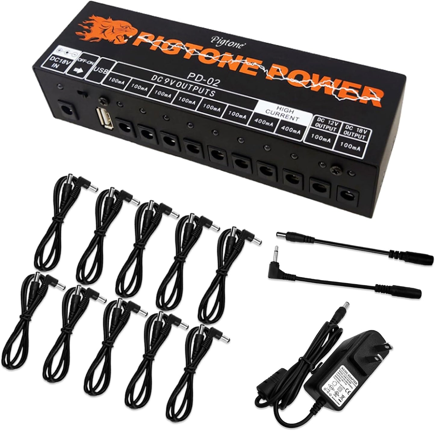 Fuente guitarra 10 Salida CC aislada 9V/12V/18V PD-02 con USB