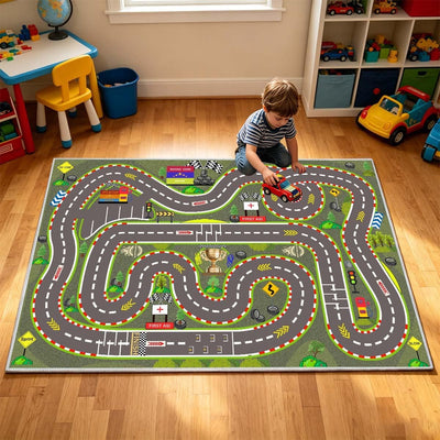 Alfombra pista carreras niños 59x39" con respaldo goma