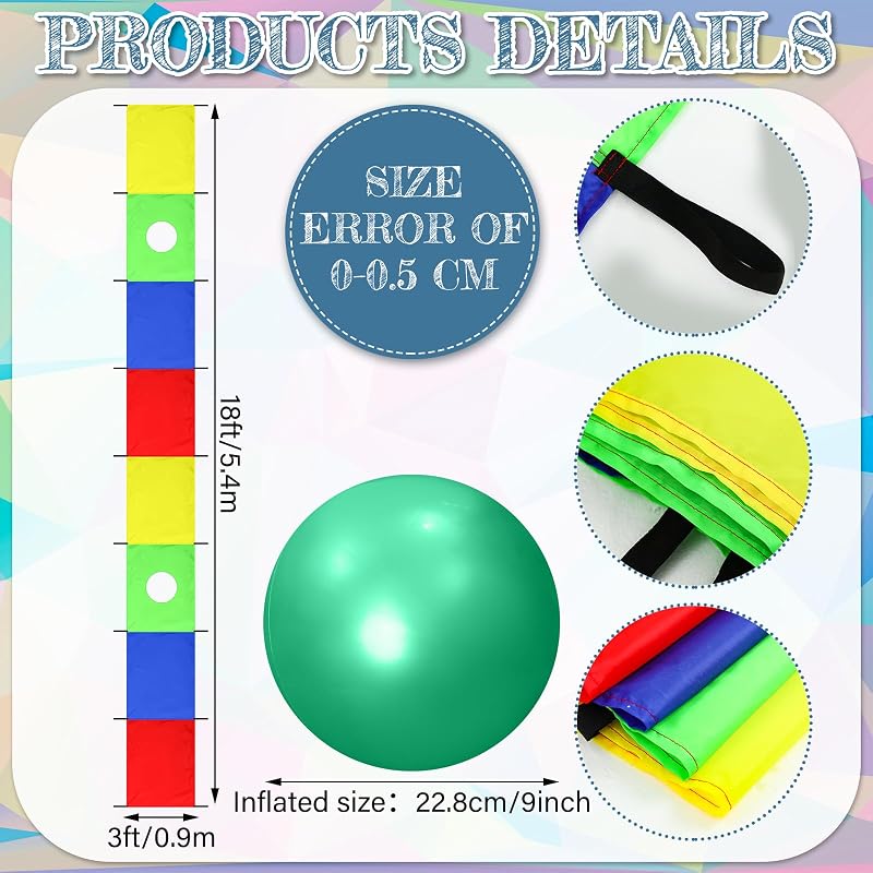 Paracaídas arcoíris para niños 18x3pies con 16 asas y bola