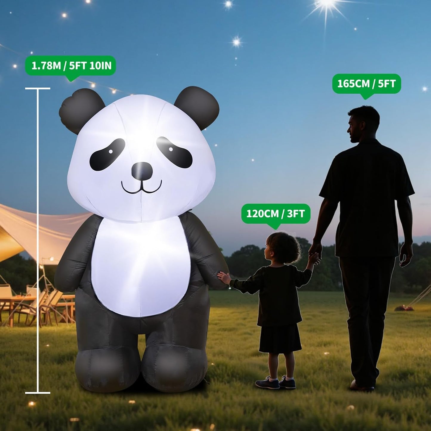 Panda inflable 6ft con luz LED para patio exterior e