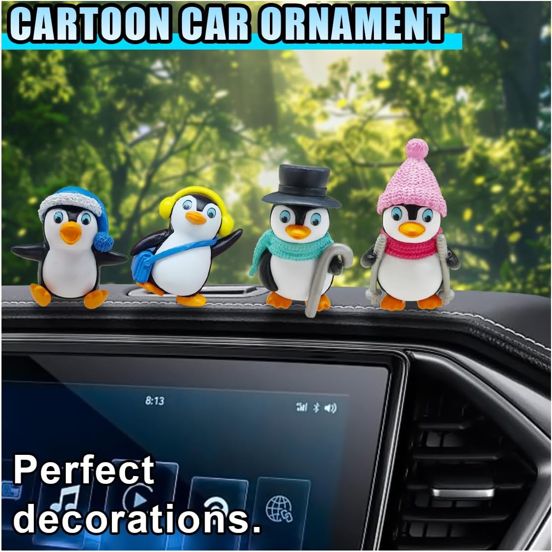 4 Pzas Adornos Pingüino para Espejo Retrovisor Coche