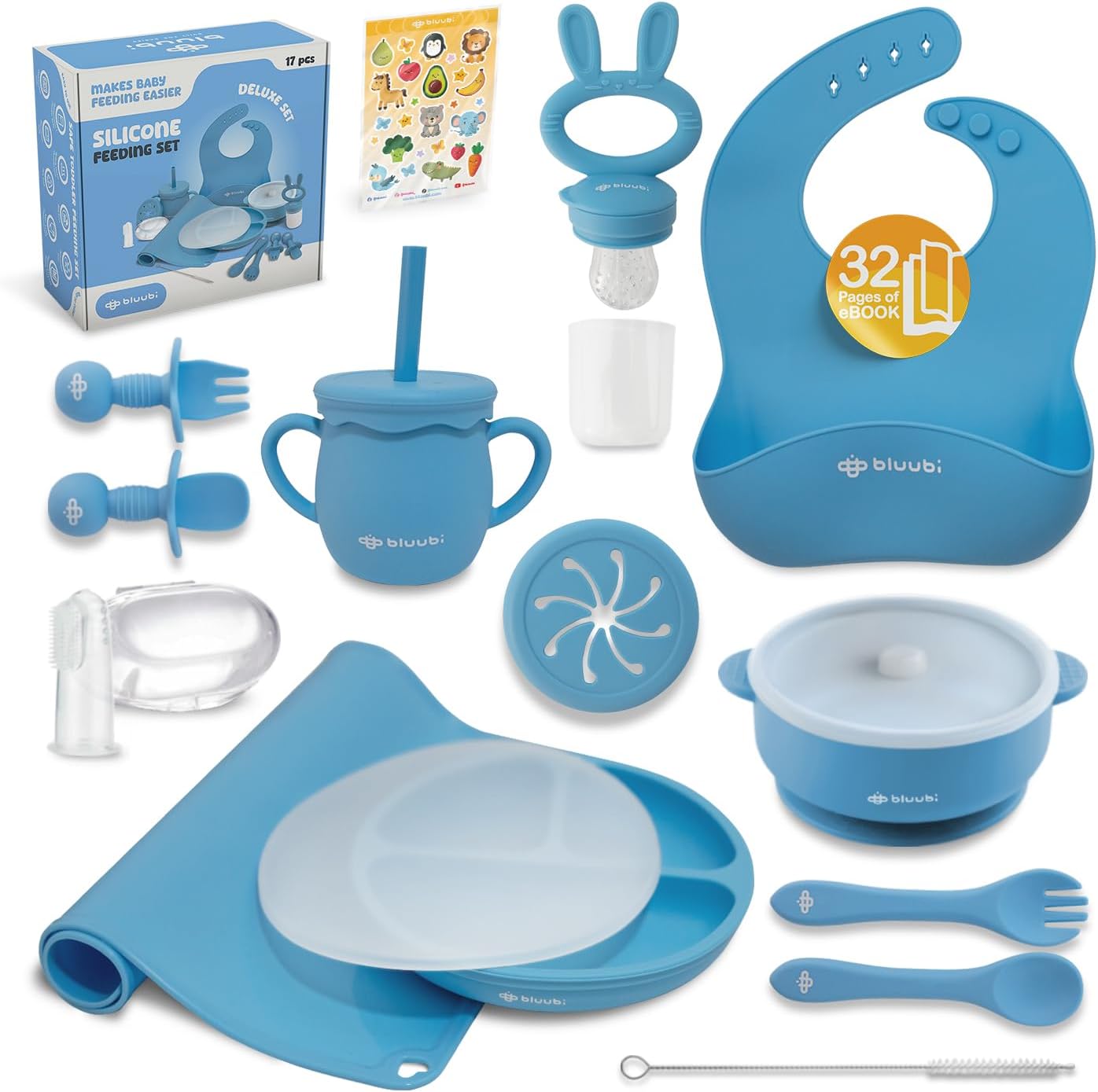 Set alimentación silicona bebé destete azul de lujo