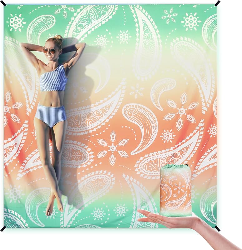 Manta playa poliéster impermeable 4 estacas viajes