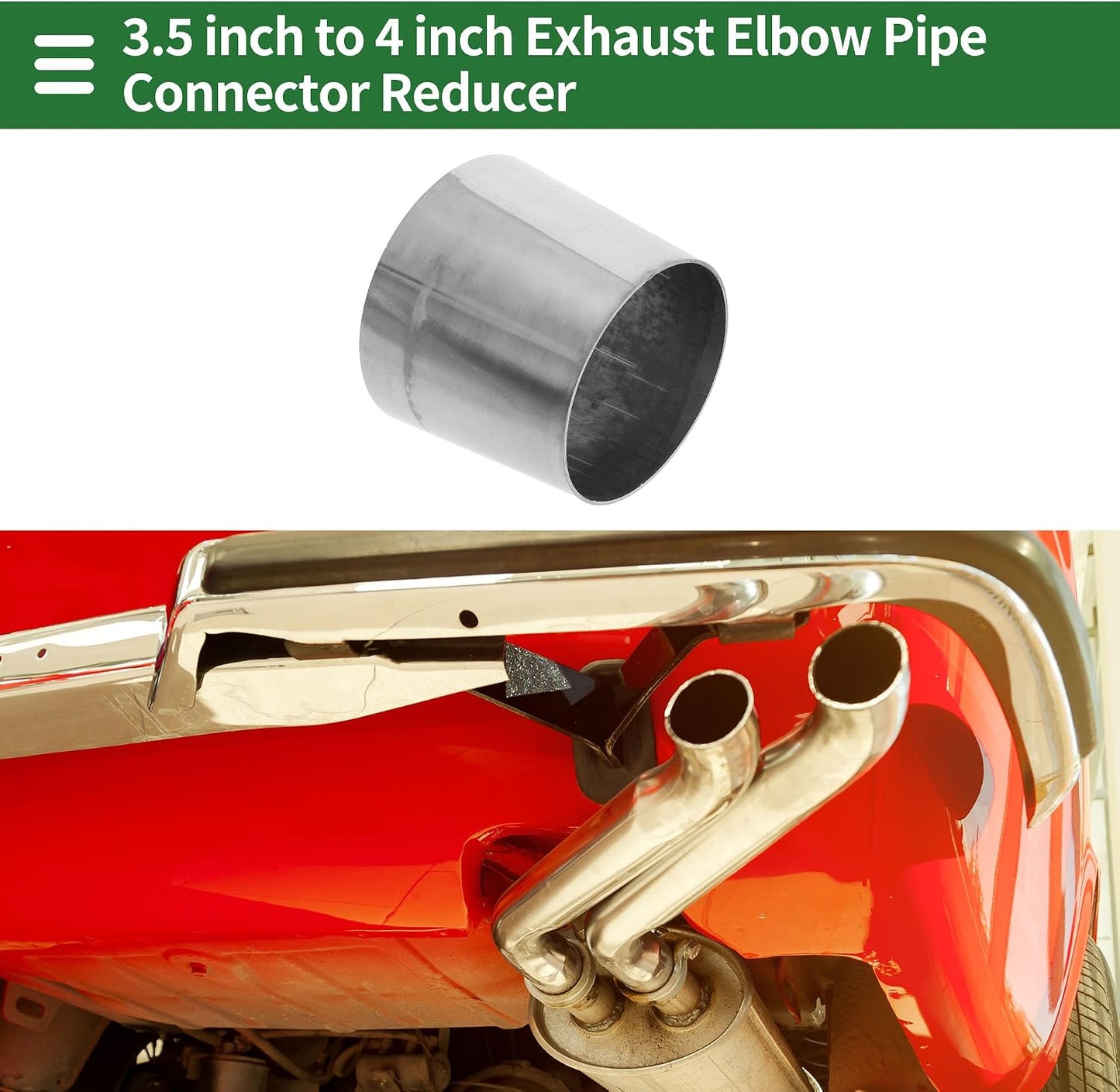 Codo escape acero inox 304 3.5" a 4" tono plateado