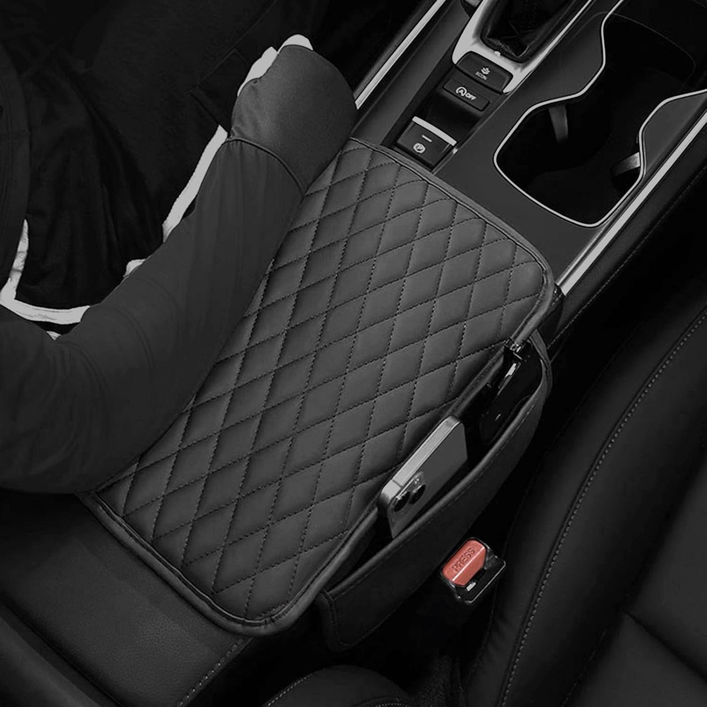 Funda reposabrazos coche cuero con 2 bolsas almacenamiento