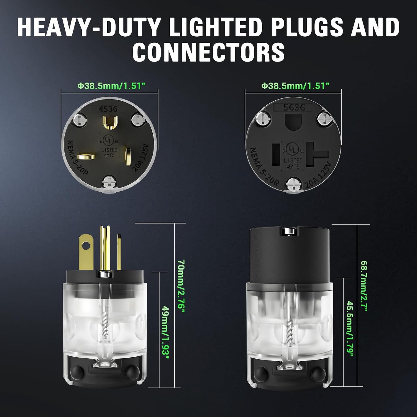 Conector hembra iluminado 20A NEMA 5-20R 125V