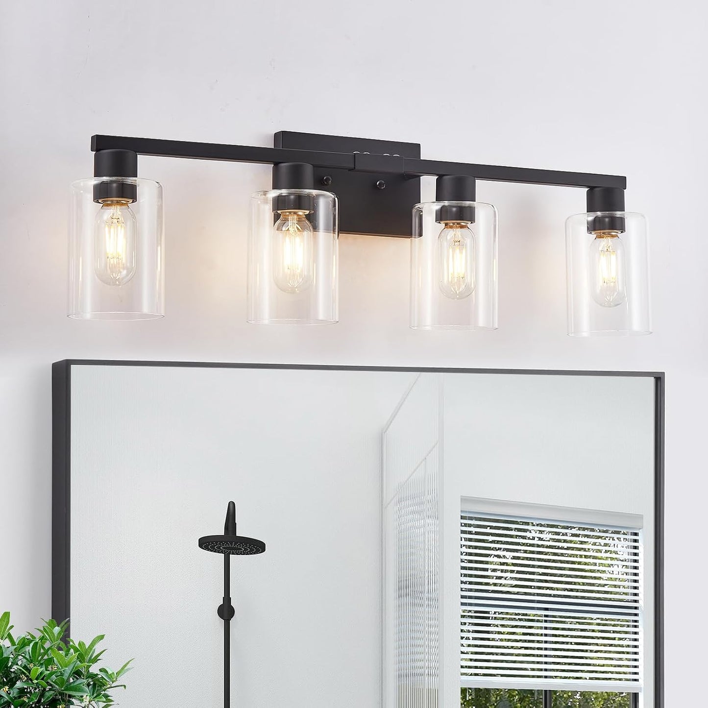 Lámpara baño 4 luces estilo rústico vidrio negro