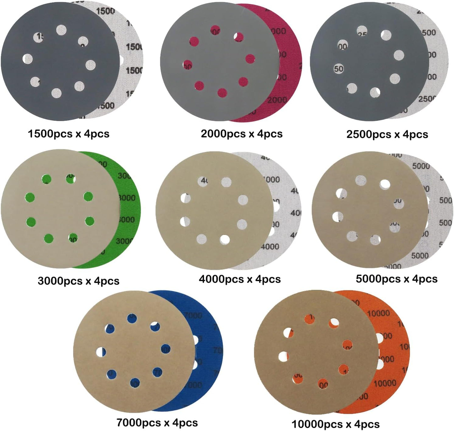 32 Pzas Papel Lija 5pulg 1500-10000 Granos Gancho Bucle