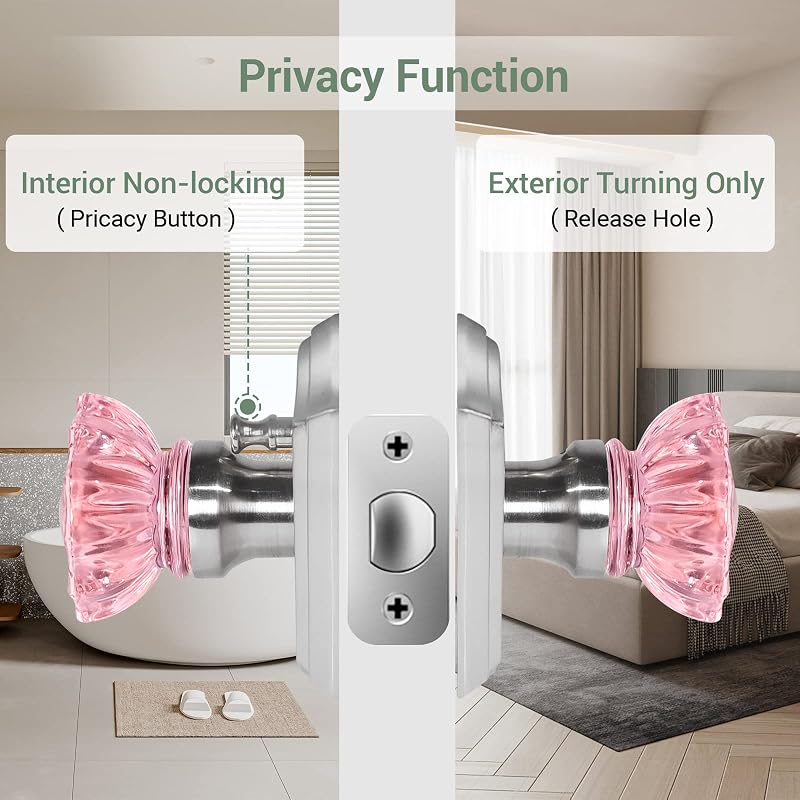 Pomo puerta vidrio rosa níquel forma rosa privacidad vintage