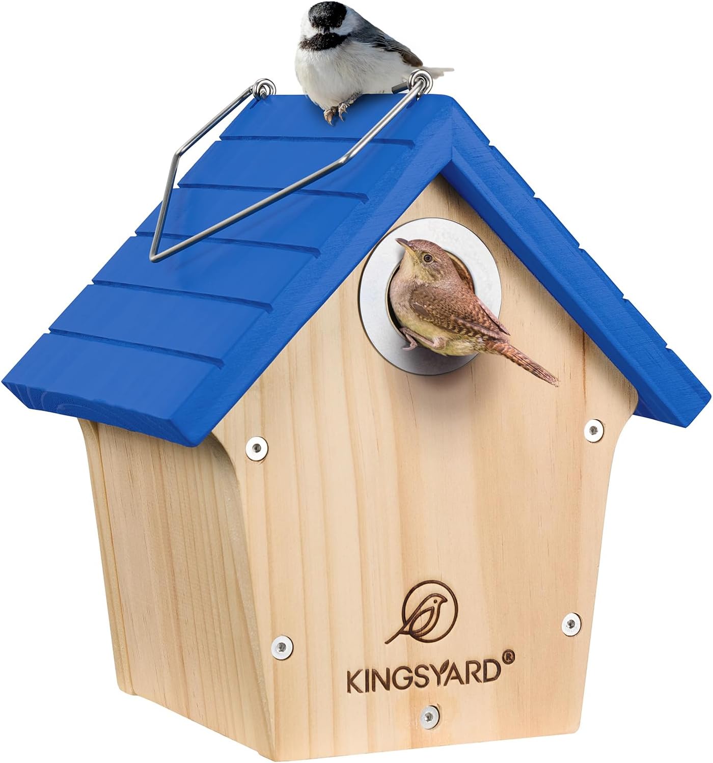 Casa madera nido pájaros jardín azul rey