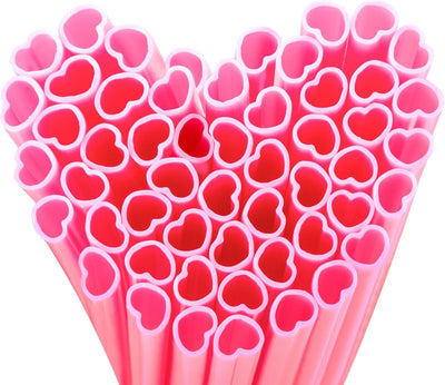 200 Pajitas Rosas Forma Corazón Envueltas Individualmente