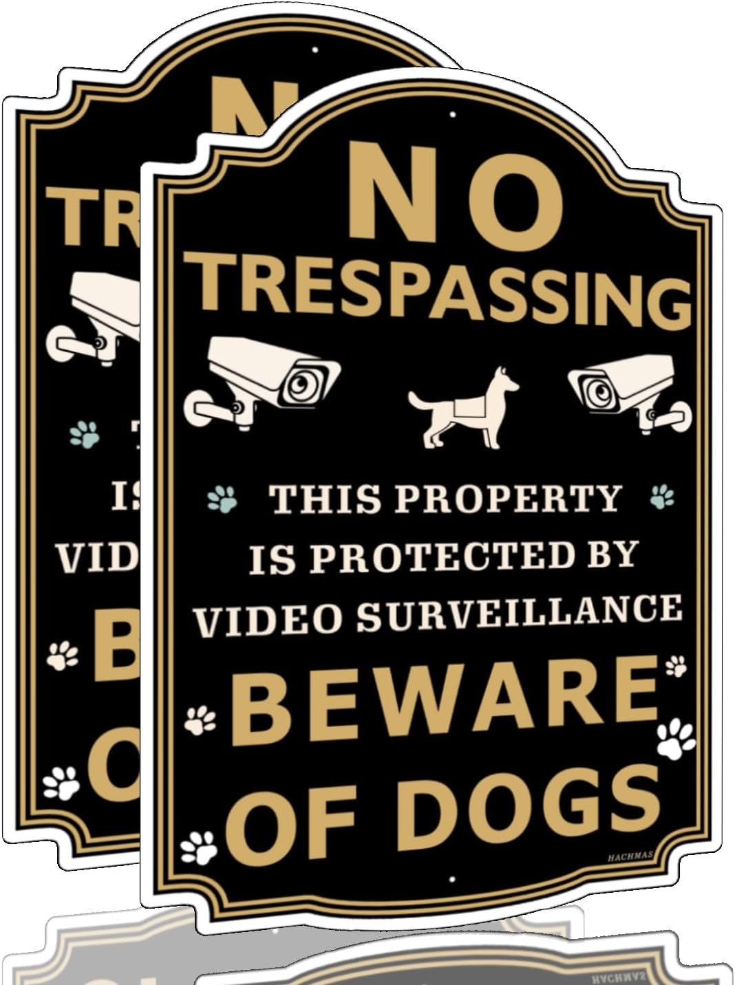 2 Carteles No Trespassing 12x8" Metal Negro/Dorado