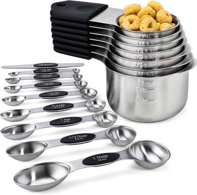 Set 7 Tazas y 8 Cucharas Medidoras Magnéticas Acero Inox