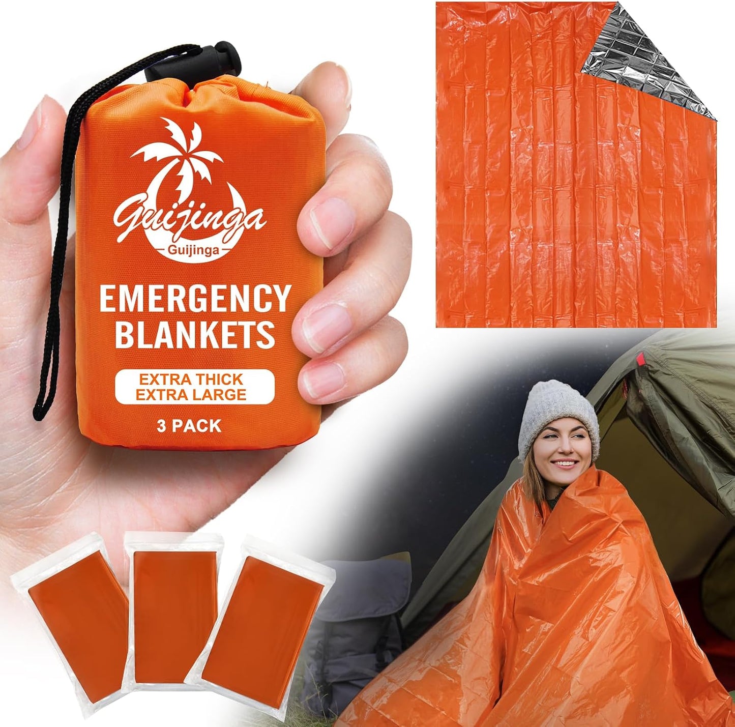 3 Mantas térmicas reflectantes extra gruesas para emergencias