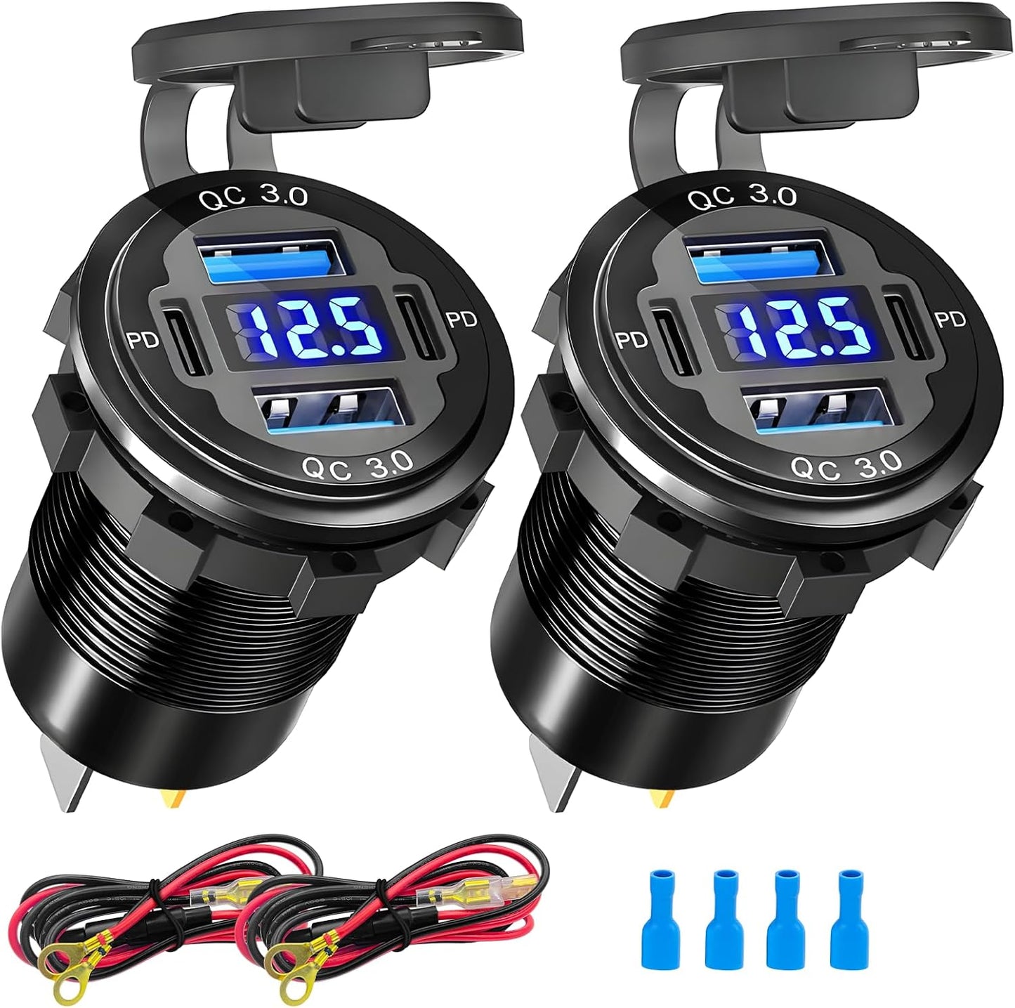 Cargador USB 12V 4 puertos aluminio PD3.0 QC3.0 coche