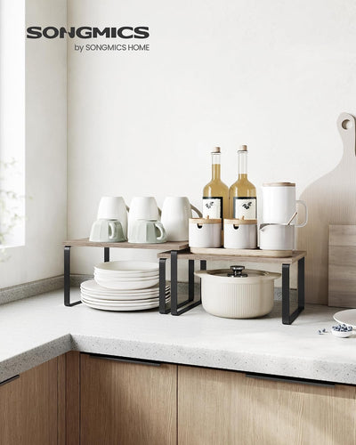 Estante organizador cocina 2 pzas metal madera negro