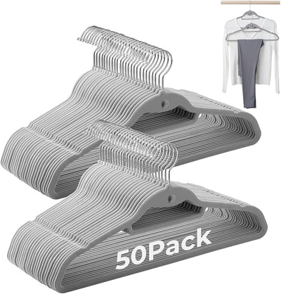 50 Perchas Terciopelo Gris Antiderrap Apilable