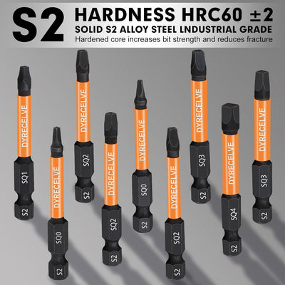 Set 12 Brocas Cuadradas S2 Acero Aleado Cabezales Magnéticos