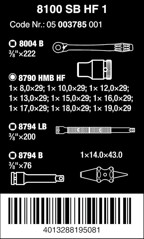 Set trinquete metálico 3/8 métrico 13 Pzas