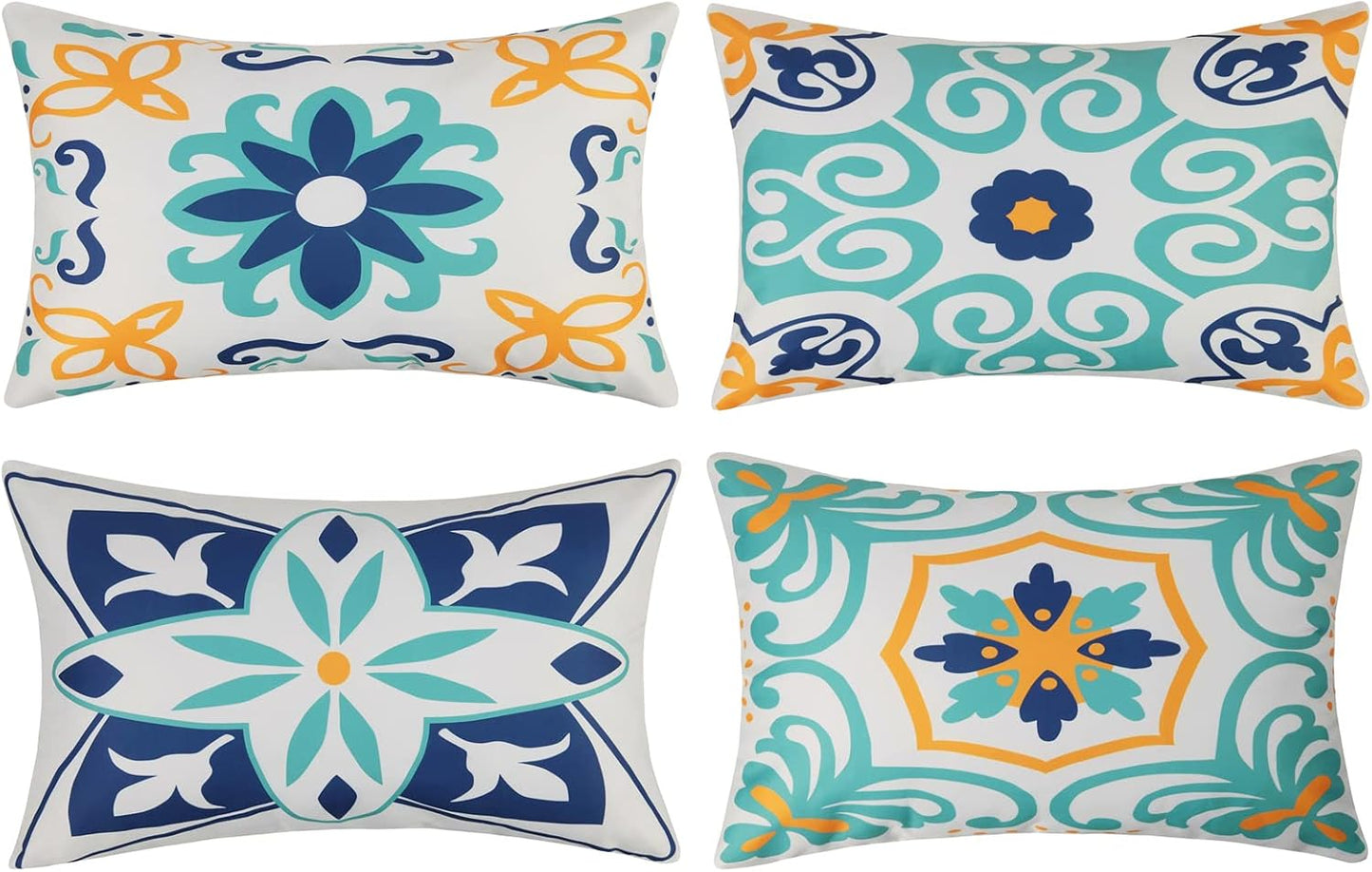 4 Fundas Almohada Impermeables 12x20" Estampado Azul