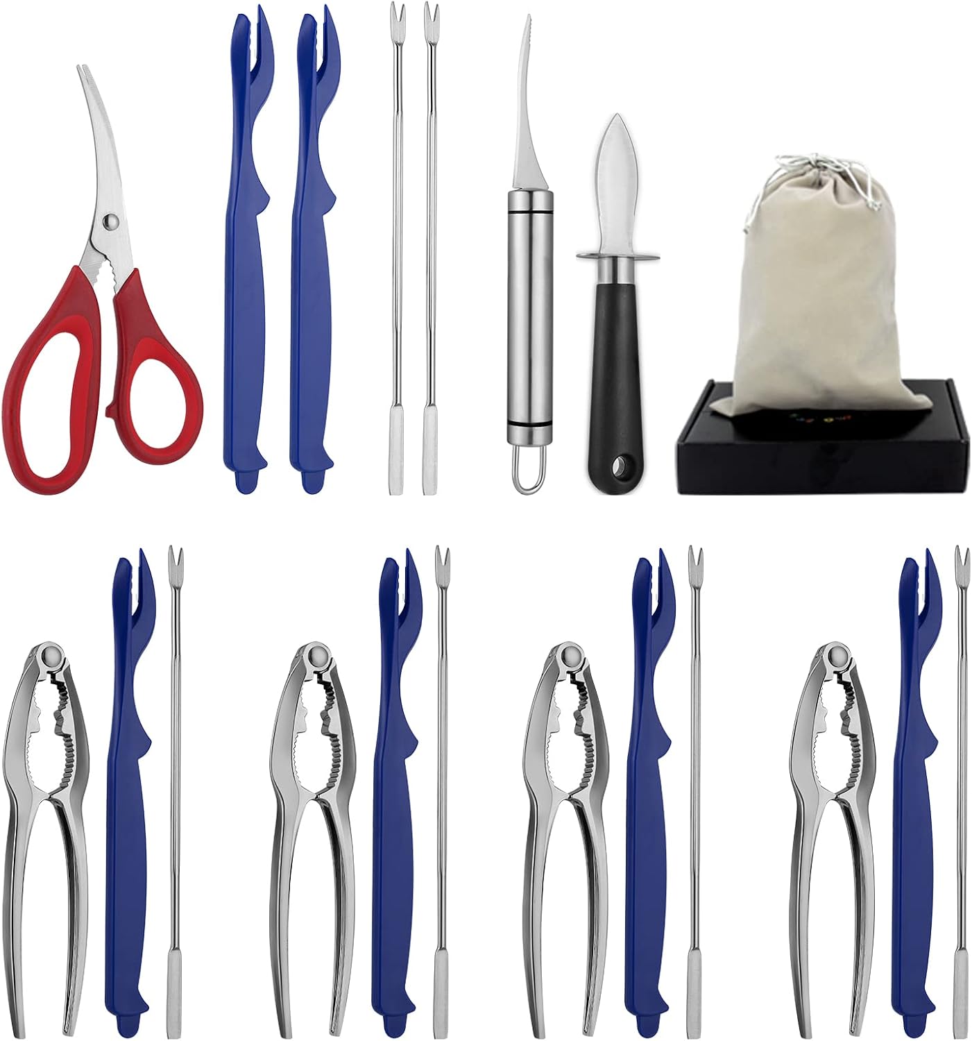 Set herramientas mariscos 4 galletas cangrejo 6 tenedores 6 langosta tijeras ostras cuchillo