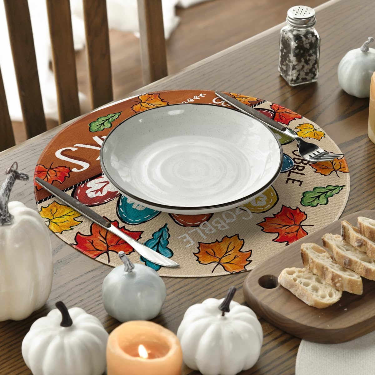 Set 4 manteles redondos otoño 14pulg decoración comedor