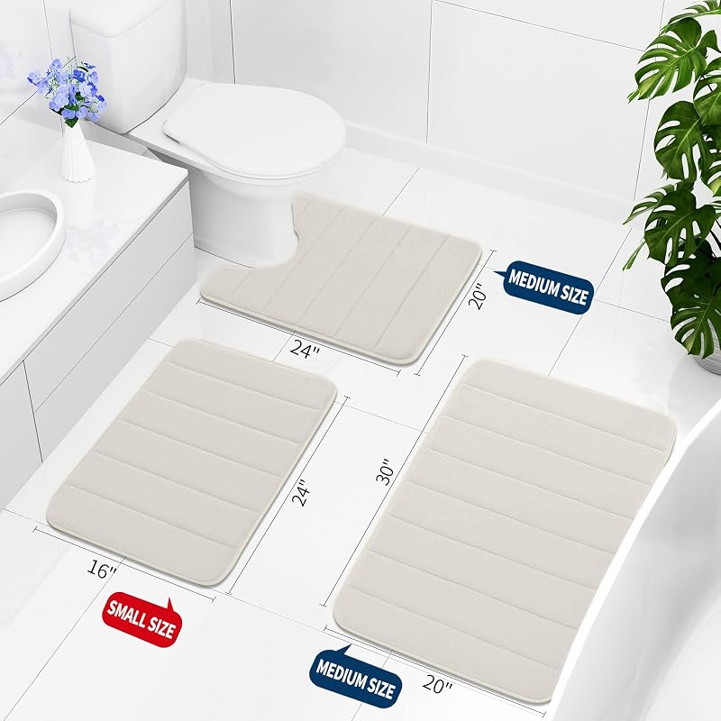 3 Alfombras Baño Espuma Viscoelástica 24x16 30x20