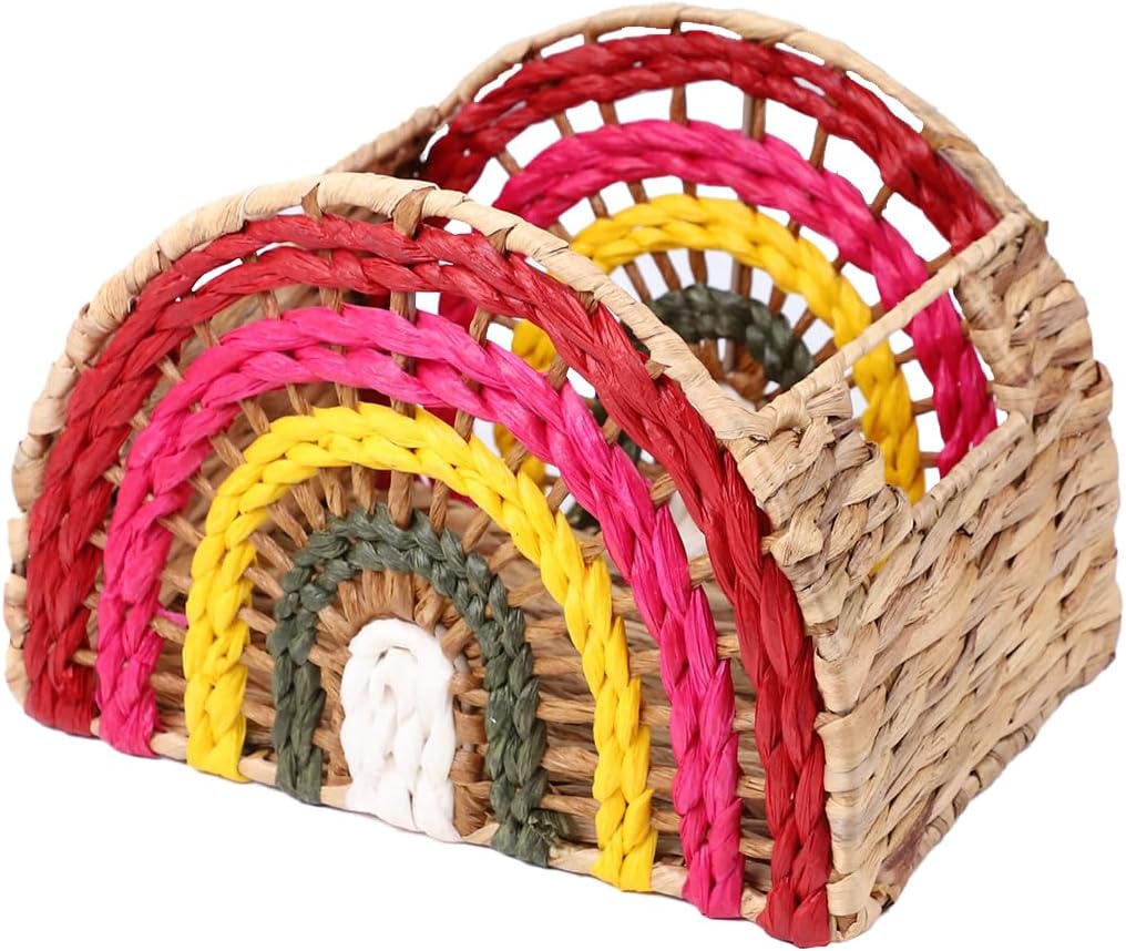 Cesta mimbre tejida jacinto arco iris con asa 9.1x