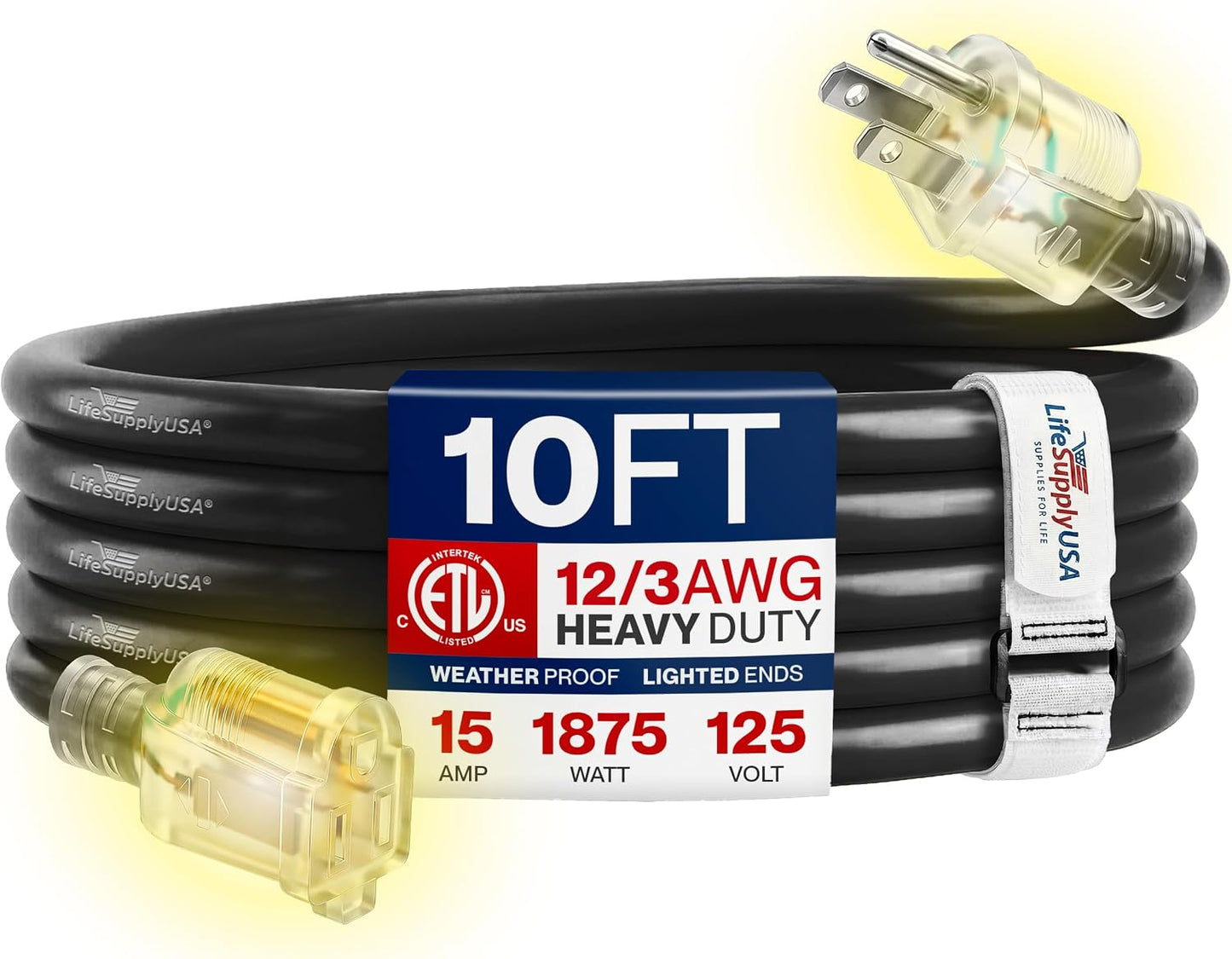 Cable extensión 10ft 12/3 SJTW impermeable ETL resistente frío