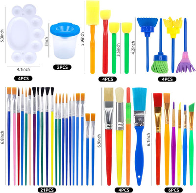 Set 45 Pzas Brochas Pintura Niños con Tazas y Paleta
