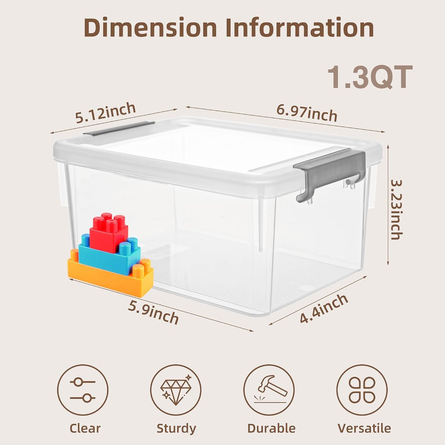 Contenedores plástico 1.3qt apilable 8 pzas blanco