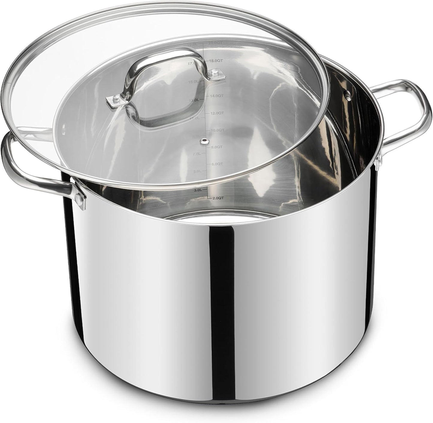 Olla acero inox 20qt con tapa vidrio base 3 capas inducción