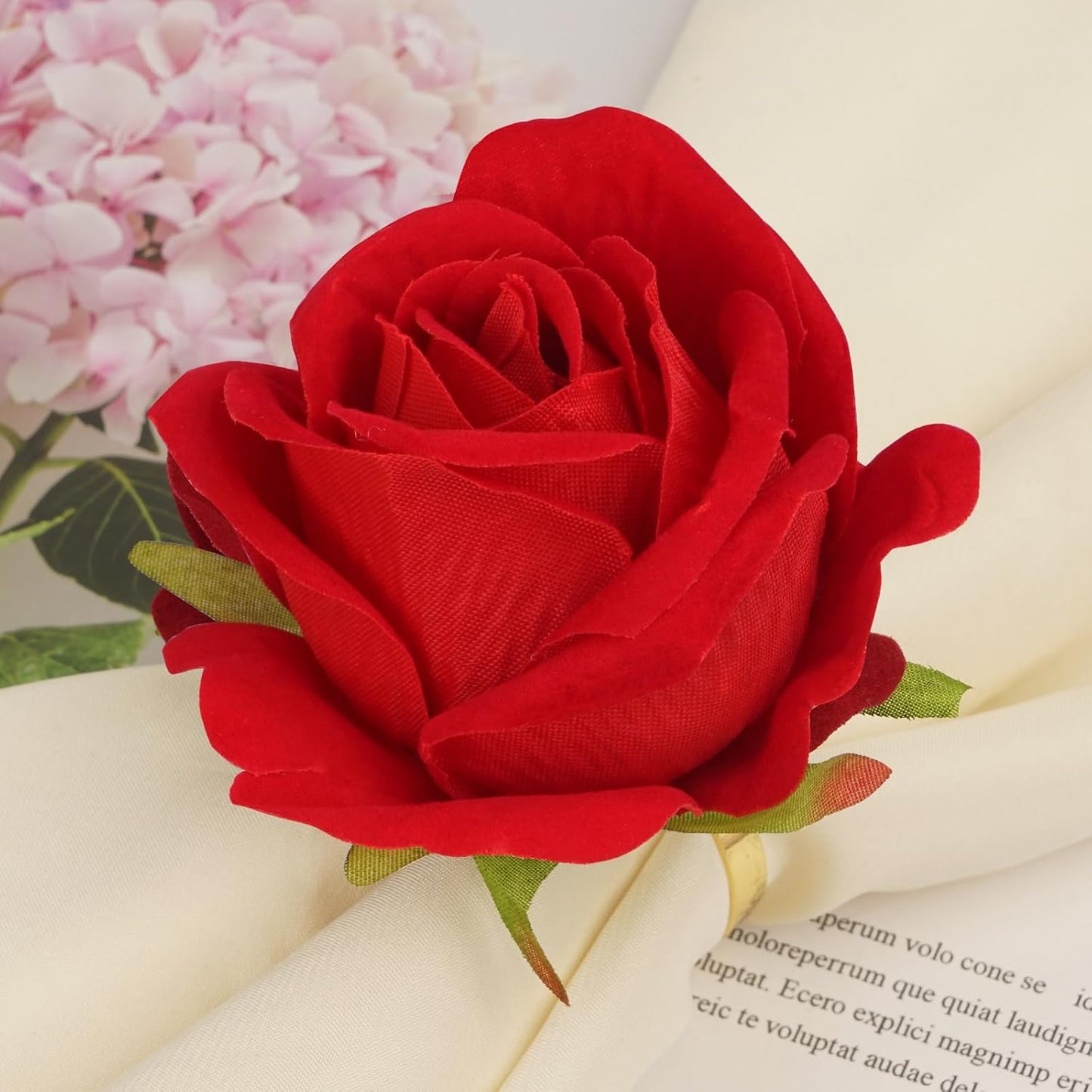 6 Servilleteros Rosas con Soporte Dorado Boda