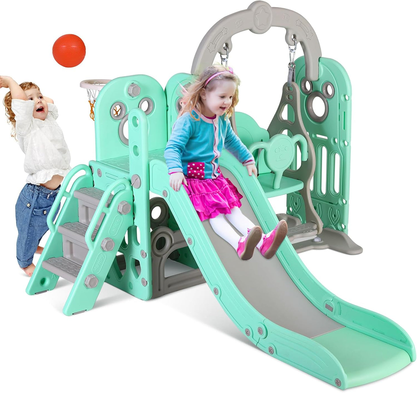 Set tobogán y columpio 7en1 para niños base reforzada