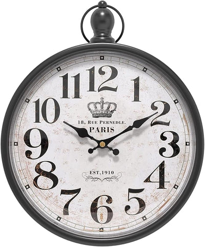 Reloj pared redondo estilo vintage negro 11.8x9.3pulg