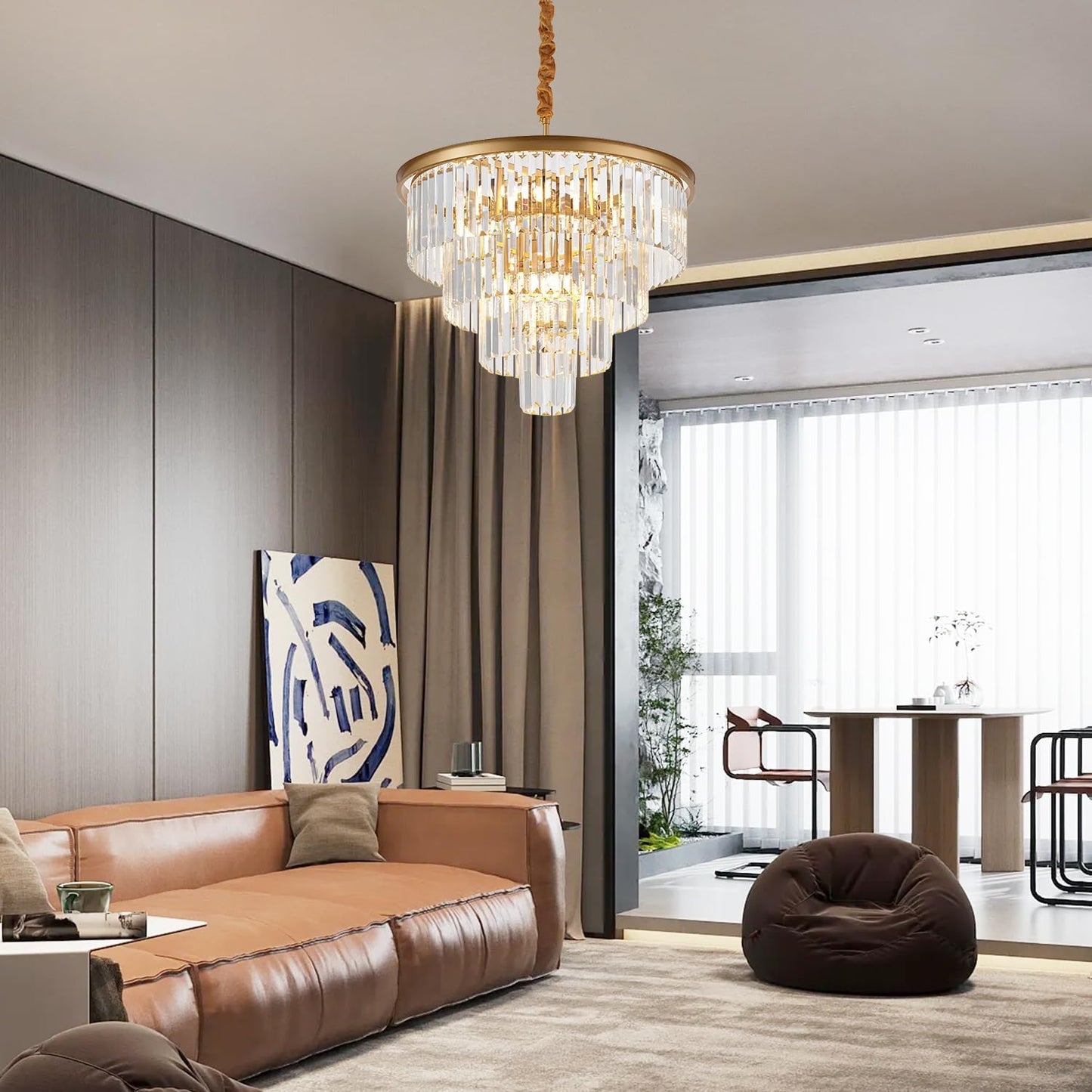 Candelabro cristal dorado 4 niveles 23.6pulg 12 luces