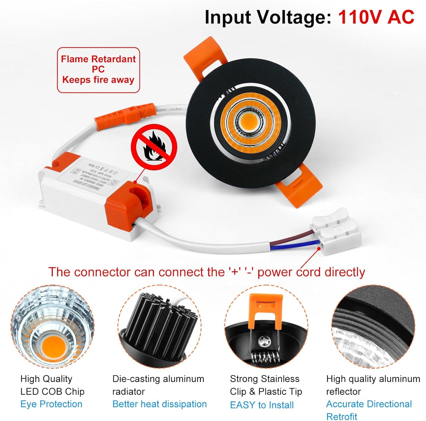 Downlight LED 2pulg 3W 220lm blanco cálido 3000K pack 12