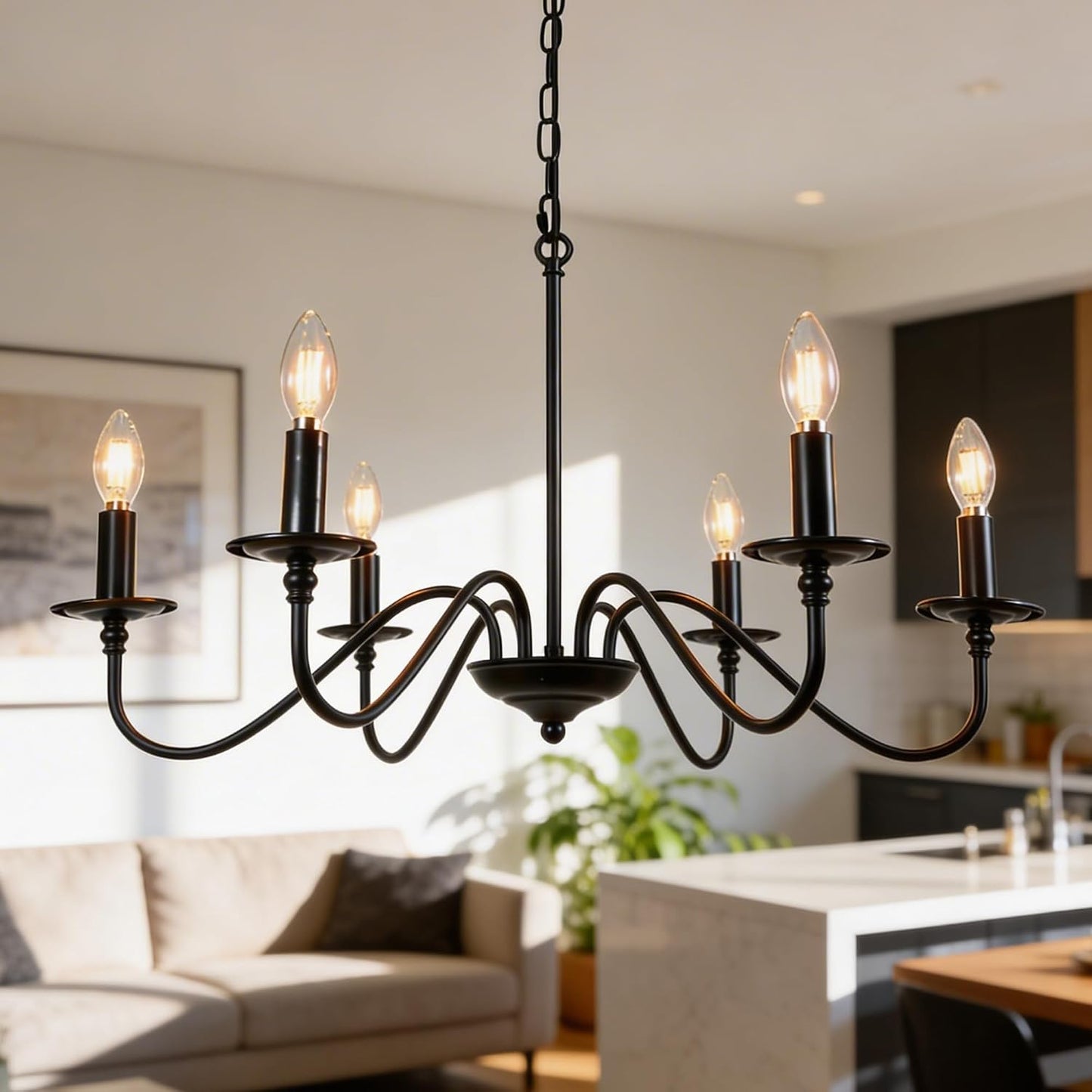 Candelabro hierro negro 6 luces diseño clásico brazo S