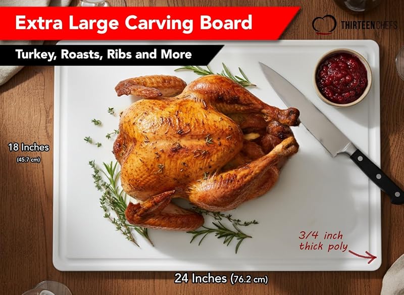 Tabla cortar 24x18pulg ranura jugos carne plástico HDPE