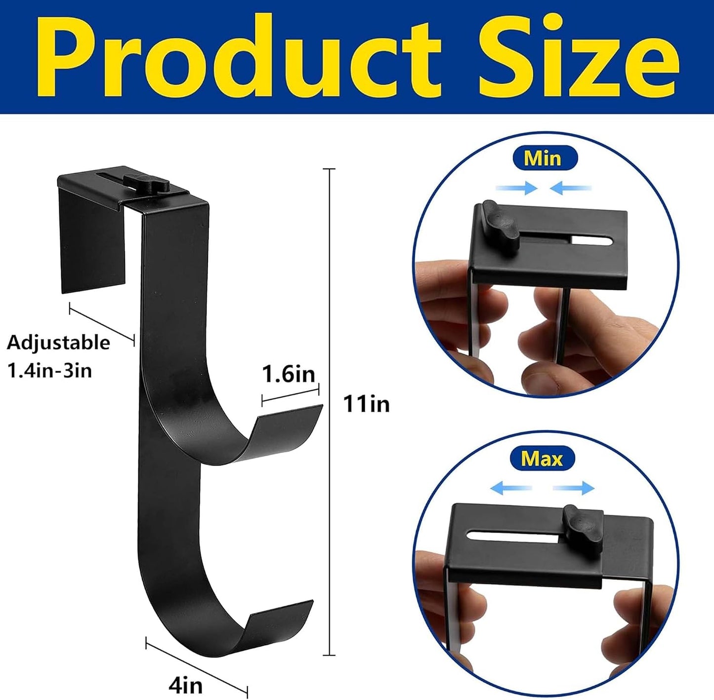4 Ganchos Ajustables para Valla Piscina Negro Resistente