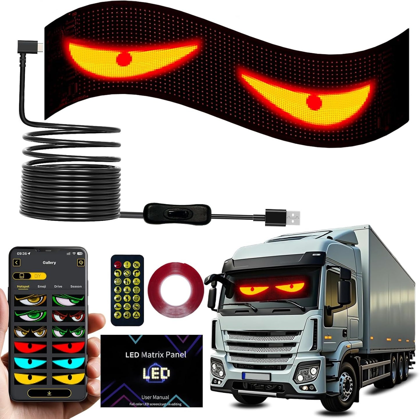 Luz ojos diablo LED flexible parabrisas coche 4.72x23.23"