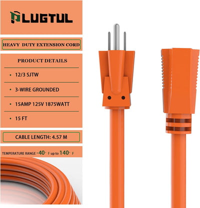 Cable extensión 15pies impermeable jardín hogar naranja