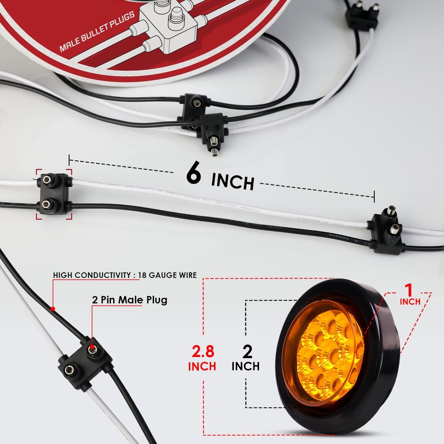 20 Luces LED Ámbar 2pulg con Reflectores para Remolque RV