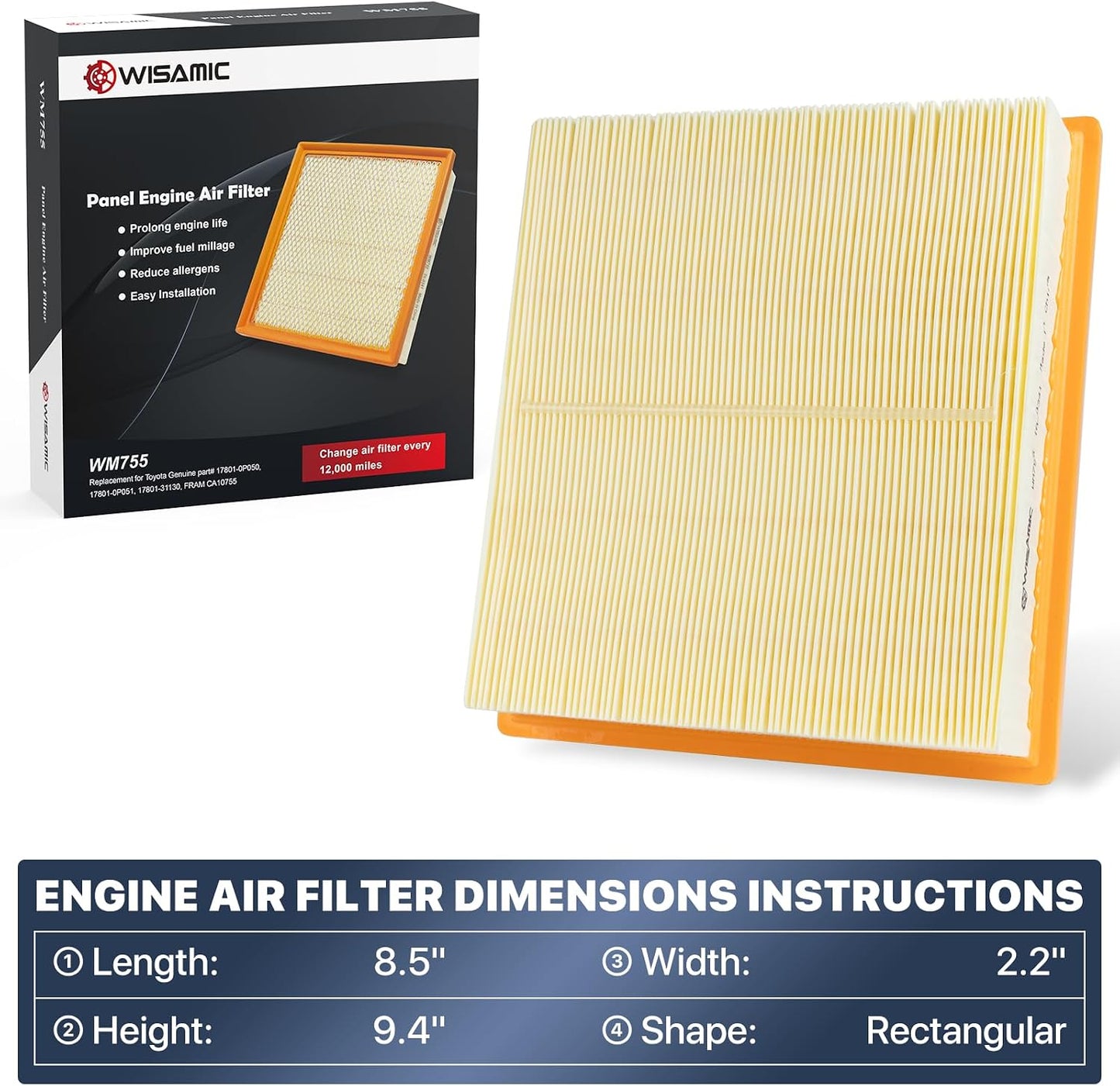 Filtro aire motor CA10755 para Lexus Toyota Jeep Dodge
