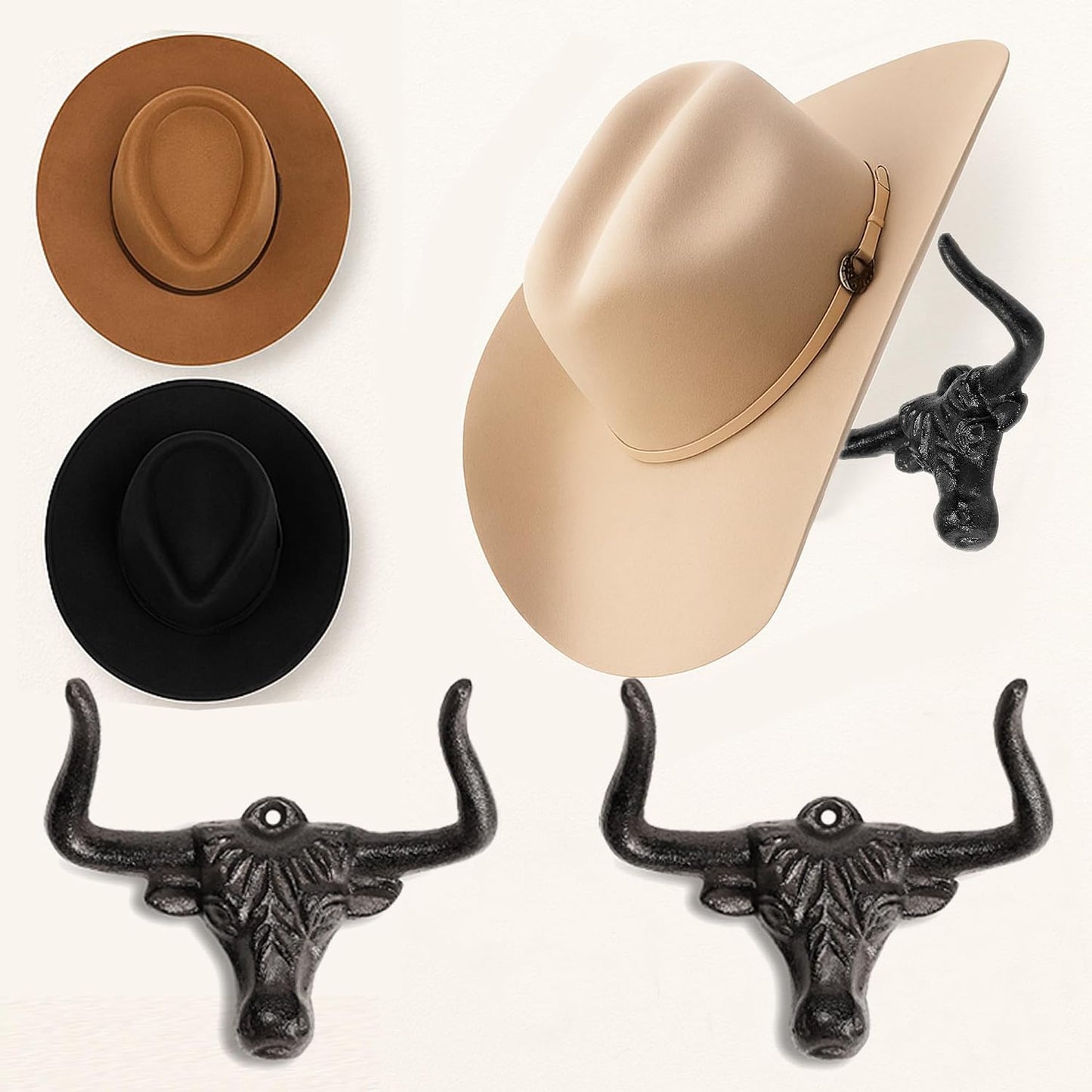 Perchero sombrero vaquero hierro fundido 2 pzas