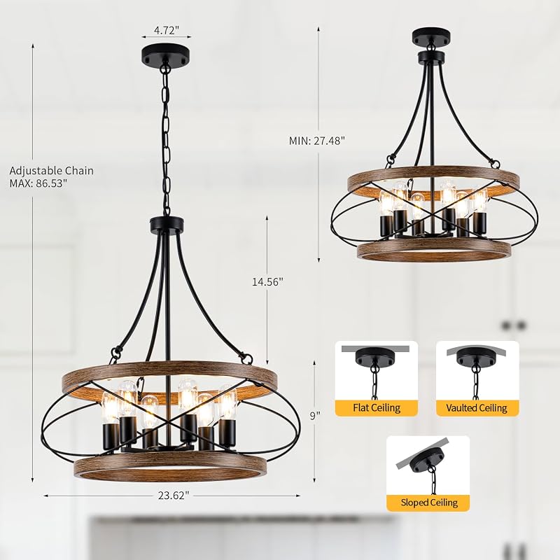 Candelabro 6 luces metal madera vintage para comedor