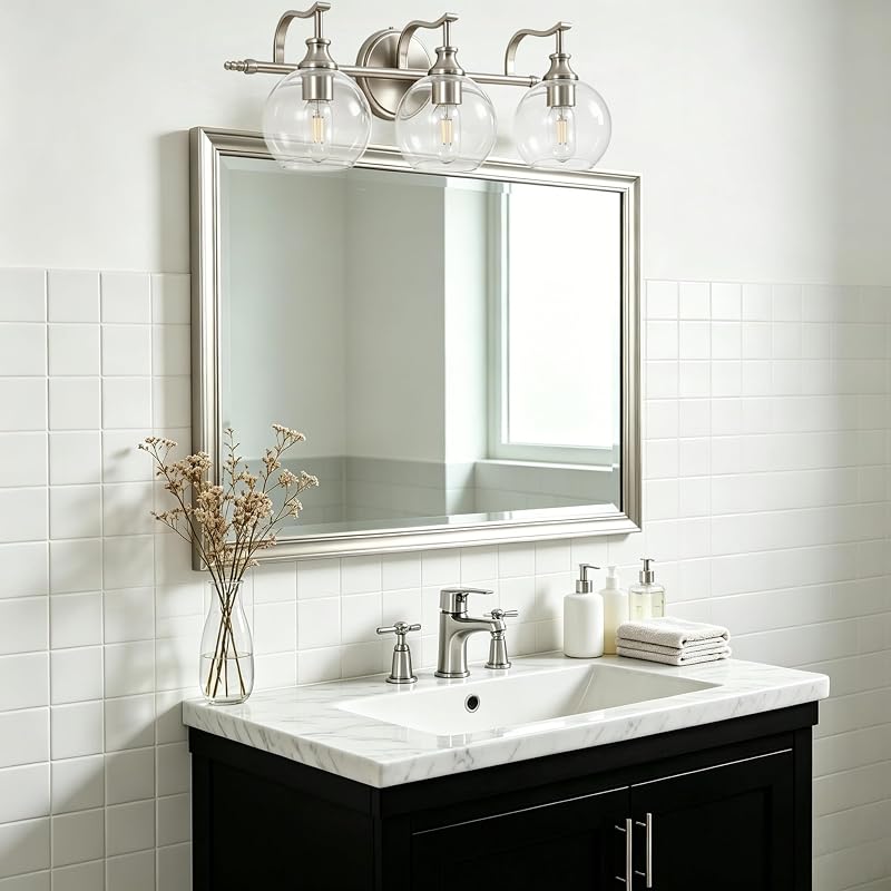 Lámpara baño 3 luces níquel cepillado vidrio transparente