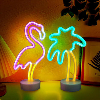 2 Letreros Neón Rosa y Palmera USB para Niñas