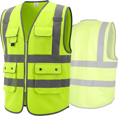 Chaleco seguridad visibilidad alta con cremallera 9 bolsillos